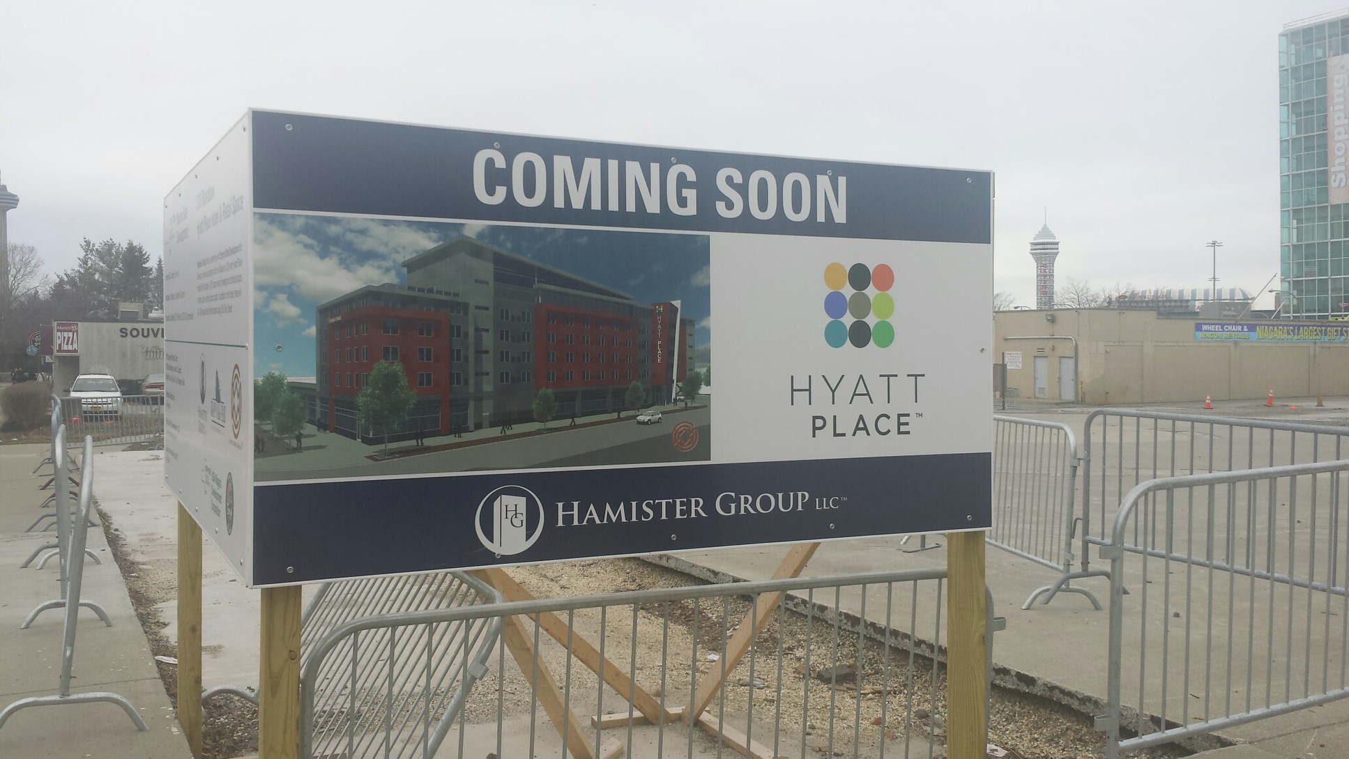 Above, a cheap wooden sign proclaims that do nothing Buffalo developer Mark Hamister's Hyatt Hotel on Rainbow Boulevard North Is COMING SOON. It is reminiscent of the sign below, which once stood a few hundred feet away, that proclaimed Aquafalls, an underground Aquarium, was COMING SOON. Aquafalls never came, and the Hamister hotel isn't likely too either.