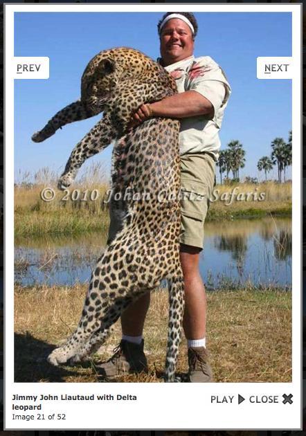 Jimmy John (above) embraces a Delta Leopard he apparently killed in 2010.