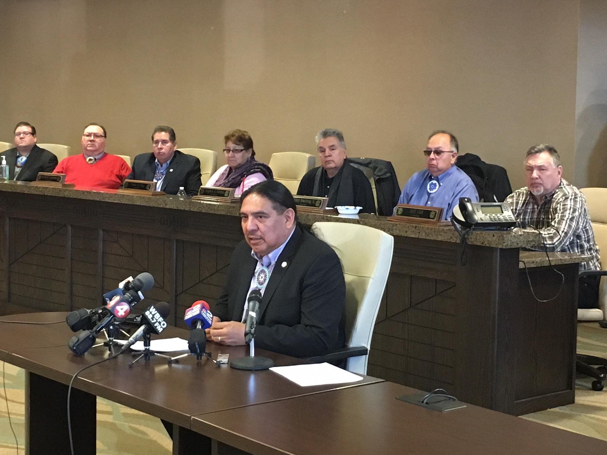 "We have good relationships with a lot of local leaders and the business community," Seneca Nation President Todd Gates told reporters, as council members look on.