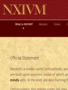 Official statement of NXIVM on their website